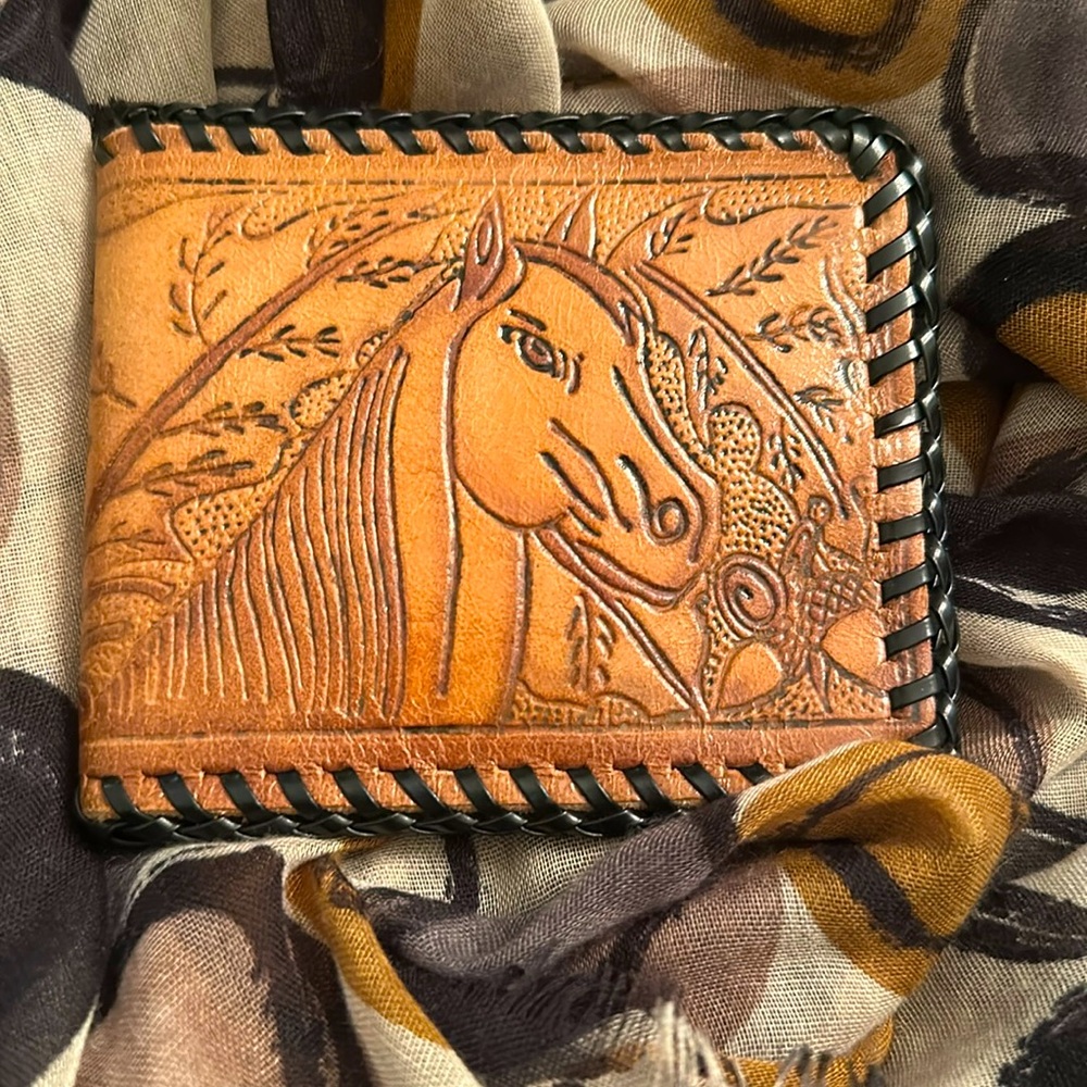 Beautiful Vintage Tooled Leather Horse Wallet